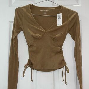 American Eagle Long-Sleeve Soft & Sexy Ruched T-Shirt